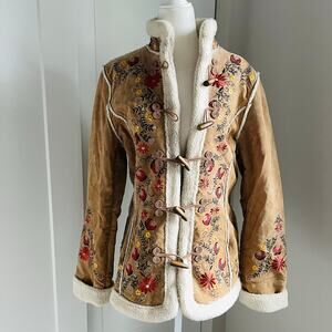 Vtg St. John's Bay Suede Embroidered Floral Coat (ASO Phoebe in Friends)